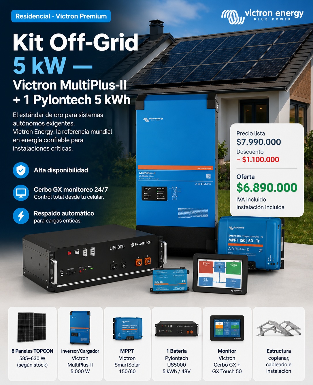 Off-Grid 5 kW Victron MultiPlus-II + Pylontech